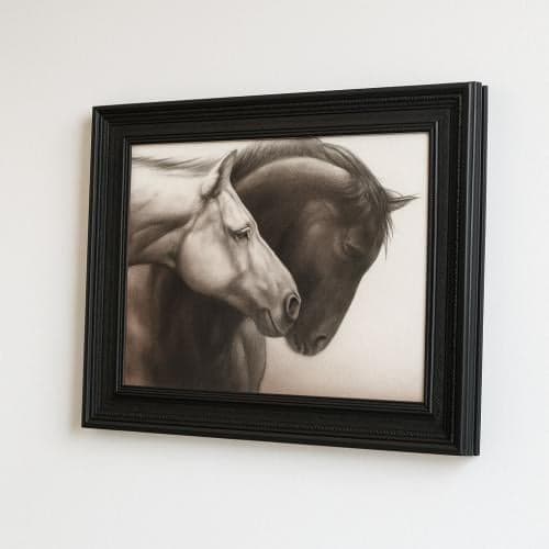 لوحة جدارية تجريدية بحصانين عصرية فاتح وداكن 60×45سم